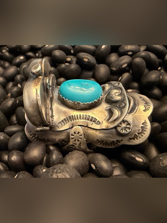 Native American Jewelry - Tim Yazzie Sterling Silver Turquoise Statement Saddle Ring - Bright Blue